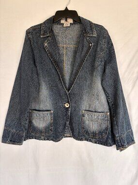 DeFuze Women's 2X Blue Denim Blazer Jacket 100% Cotton - Y2K
